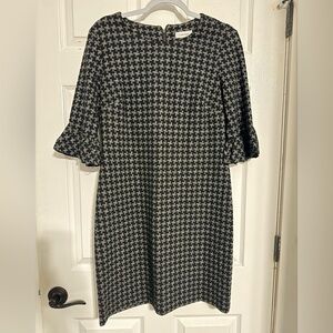 Calvin Klein Black and Gray Houndstooth Long Sleeve Dress